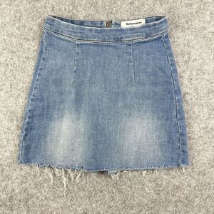 Reformation Evie Denim Mini Skirt Womens 23 Light Wash Raw Hem Organic Cotton